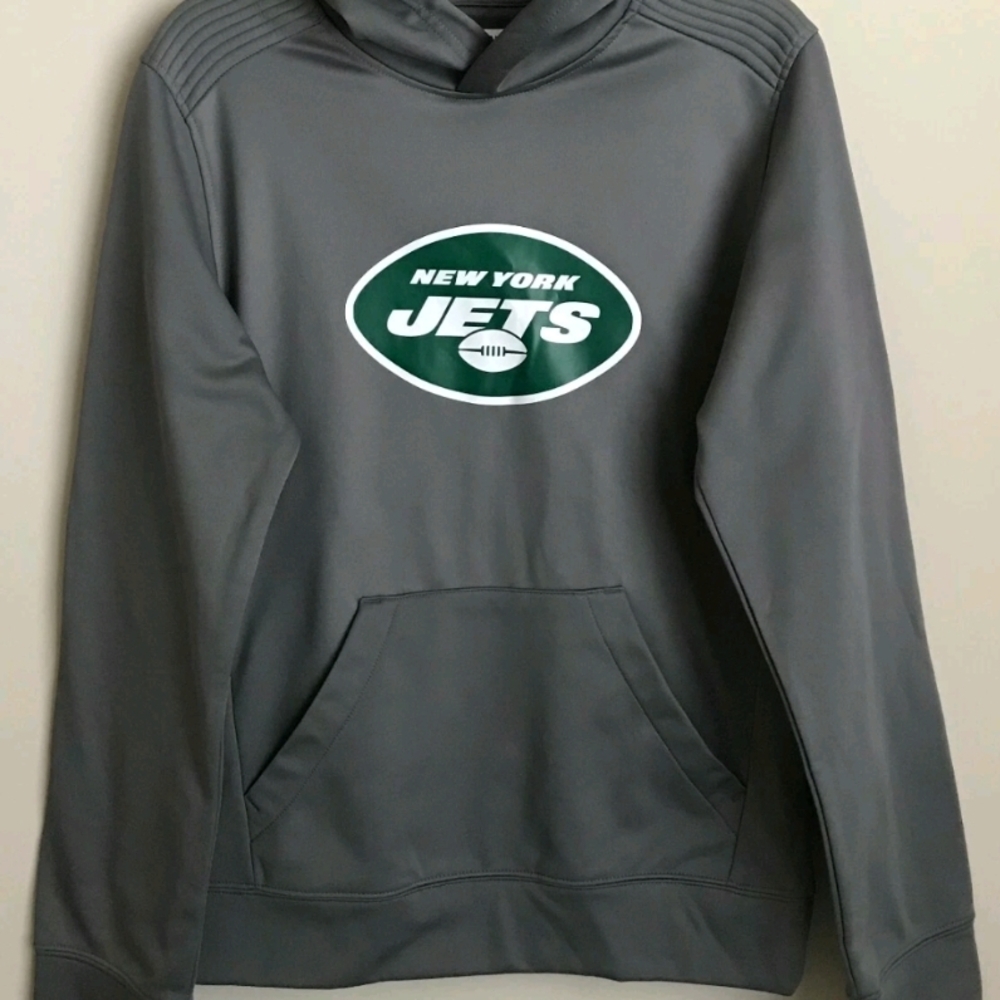 New York Jets Logo Pullover Hoodie Gray Grey Pocket Long Sleeve NFL Men's XL